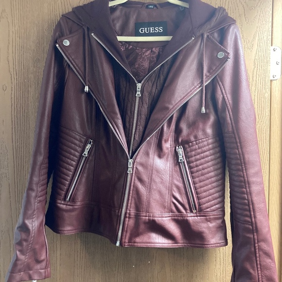 Maroon Leather Jacket by Guess - Picture 1 of 3